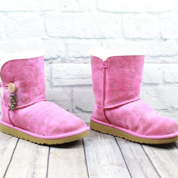UGG Australia Fauna Princess Pink Suede Sheepskin Button Charm Winter Boots US 4 - Picture 4 of 10